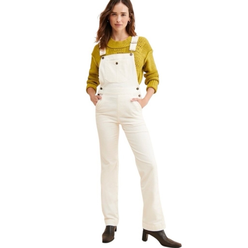 NWT Faherty Womens Walker Corduroy Organic Cotton Overalls Ivory Size Small Boho